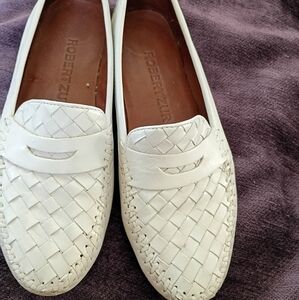 Robert Zur White Woven Leather Loafers